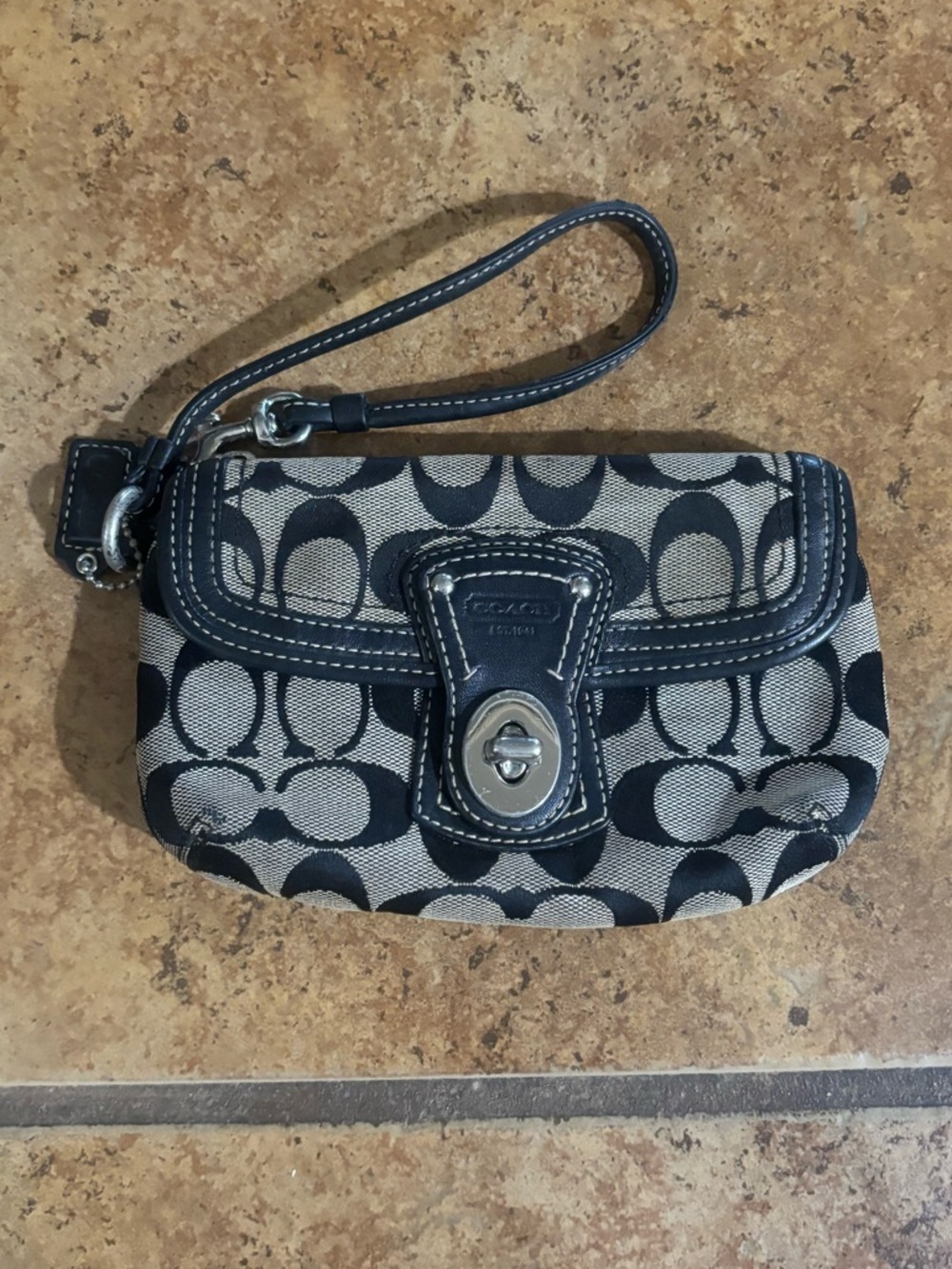 Coach Black Signature Wristlet with Turn-Lock